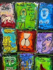 Trophies nude women Folk Art Acrylic painting on heavy paper 22 x 16.5