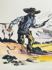 1942 Watercolor Painting Cowboy Western Rare Artist Signed OOAK Art MCM