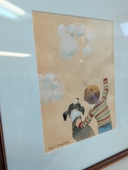 Bert Dodson Watercolor Boy And Dog Framed 11.25 And 13.25 Inches Framed