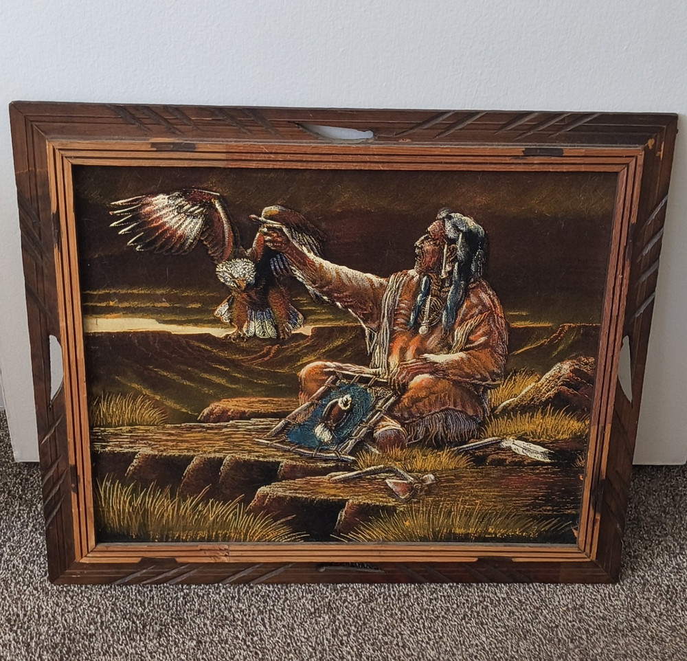 Vintage Native American Painting, Ernesto Sanchez Velvet Painting, Original Exqu