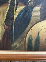 VTG MCM Decorative Oil-on-Canvas Portrait of a Native American Chief CC Ming