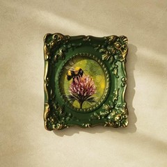Miniature Bee Wall Art in Ornate Green Frame | Bumblebee Painting | Nature Lover