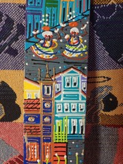 Vintage Brazilian Art Vertical Painting Carnival Street Scene Signed Decor MCM