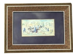 Vintage Persian Hunting Scene – Miniature Hand-Painted Artwork – Khatamkari Fram