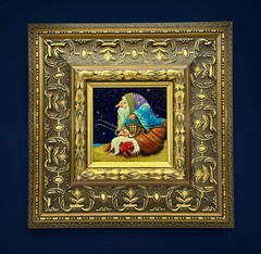 Original Signed R L Alexander Oil Painting Framed Fantasy Wizard Folk Art 13×13