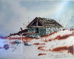 Vintage Watercolor Painting Wood Frame Landscape American Signed