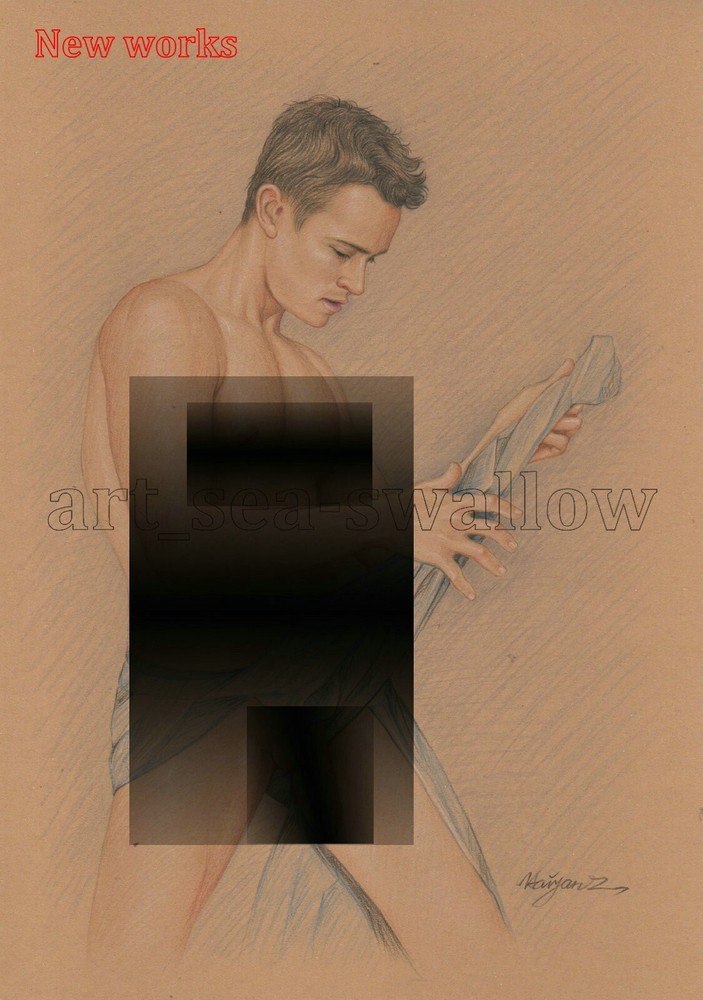 Original drawing A4 Art Colored Pencil painting male model on kraft paper new165