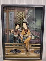 Vintage Chines painting on board 23.5×17″ Two Women