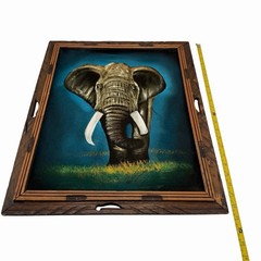 Vintage Velvet Elephant Wall Art Wood Framed Made in Mexico Safari Decor