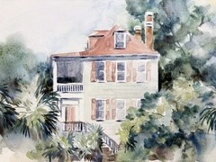 EVA CARTER 20th c. South Carolina Artist WATERCOLOR PAINTING Charleston House SC