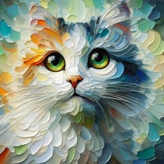 Colorful Cat Portrait – Expressive Art for Feline Enthusiasts (Digital Image)
