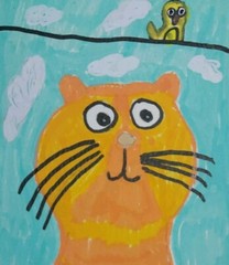 Whimsical Abstract Cat Painting – Original 4×6 Kitten Folk Art – Colorful Art