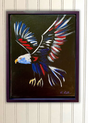 Original Acrylic Red White and Blue Bald Eagle 11×14″ Expressionist CanvasArt