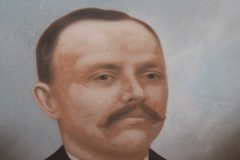 Antique Portrait Photograph Painting Distinguished Man Moustache Ornate Frame