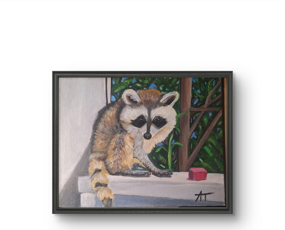 Original Nosey Racoon 8×10 canvas Unframed
