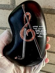 Music Note” With Writings Hand Painted On A Rock 6x4x1.5