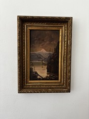 Antique 19th C. Oil On Board of Mount Hood, Oregon Ornate Gilt wood Frame
