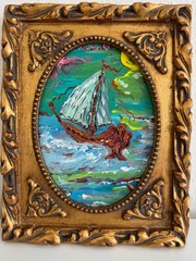 Set of 3 Small Serg Graff Nautical Paintings Framed Sailing Ship Seascapes Art