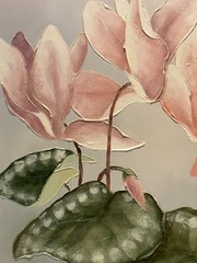 Large Oil Painting By R.Atkins Cyclamen Flowers Pastel Impasto RARE FIND Vntg