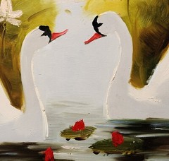 Swans #5E-1 , 20×24 Hand Painted Oil Painting on Canvas, Canvas Only