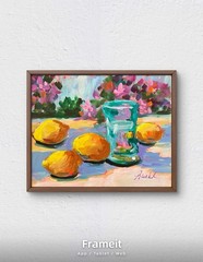 8 X 10 Acrylic Abstract Lemon Still Life On Stretched Canvas