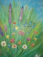 Contemporary Expressionist Wild Flowers 12×12 Acrylic Stretched Canvas