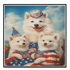 American Eskimo Dog Family in Patriotic Outfits Canvas Wall Art