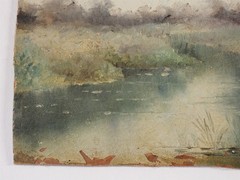 Henry Woods English Artist Impressionist Misty Day Meandering Stream Painting