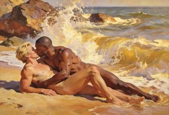 Original gay LGBTQ art giclee painting „Golden Undertow“ signed/numbered