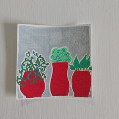 3×3 Inch Acrylic Painting Watercolor Paper Original Art Title Red Pot Garden A1