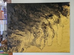“Obsidian Drift“: A Study in Black & Gold Motion” OOAK abstract Painting.