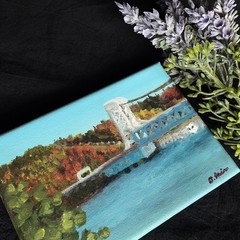 Original 5″ x 7″ Acrylic Painting on Canvas Houghton Lift Bridge by O. Fair