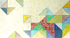 Large Textured Geometric Abstract Oil Painting Modern Color Blocks 20×36″ Canvas