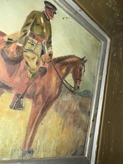 Antique Equestrian Oil Painting WW1 Soldier On Horseback Framed 14”x12” 1914