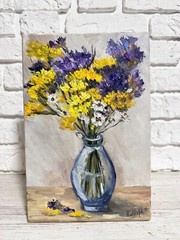 Wildflower Bouquet Original Oil Painting Blooming Flowers Floral Still life Art