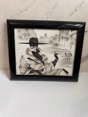 Vintage Airbrush Painting Elegant Lady Framed Signed Canvas w/ COA