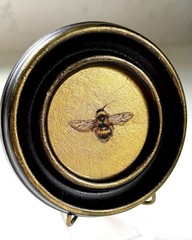 Original Bee Miniature Realism Oil Painting Small Framed Gold Leaf Art