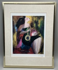 Linda Le Kinff Serigraph „Note d’Or“ Matted Framed and Signed 14.5″x11.5”