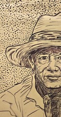 In the style of Vincent Van gogh,ink on paper, vintage, rare,