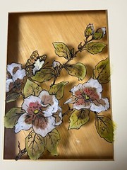 Reverse Glass Painting Set 2 Floral Butterfly Design Dogwood VTG Wood Frames SEE