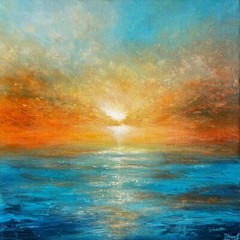 Original Abstract Acrylic Seascape painting „A Splash of Sunshine“,20″x20″x1.5″