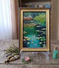 Water Lilies Original Oil Painting 4×6 Framed Signed Pond Landscape Monet Art