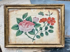 Antique Flowers And Butterfly Painting On Paper Frames Floral Theorem Watercolor
