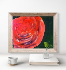 Red Rose Floral Up Colorful Modern Art Acrylic Painting on Canvas 11×14 Acrylic