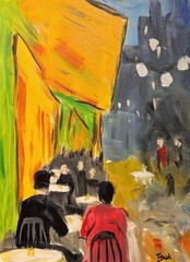 Original Outdoor Cafe Painting European Street Scene Bistro Acrylic 11×14 Canvas