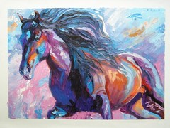 HORSES Animals Original Oil Stretched Painting Art By Artist