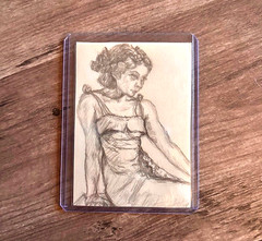 ACEO Original Drawing, „Seated Woman“, 2.5 X 3.5 – Heather K Art