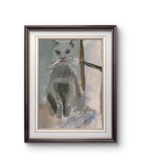 Unimpressed Cat Original Acrylic Painting, Whimsical Feline Portrait Art