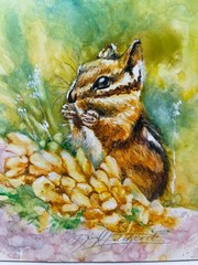 Chipmunk Watercolor Artwork On Premium Canvas Board Hand-Signed By Artist Vibran