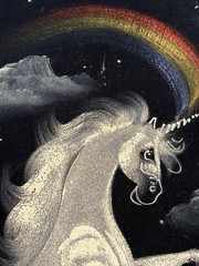 Vintage Wood Framed 22.25″ x 13.25″ Velvet Painting Rainbow UNICORN by J Mexico